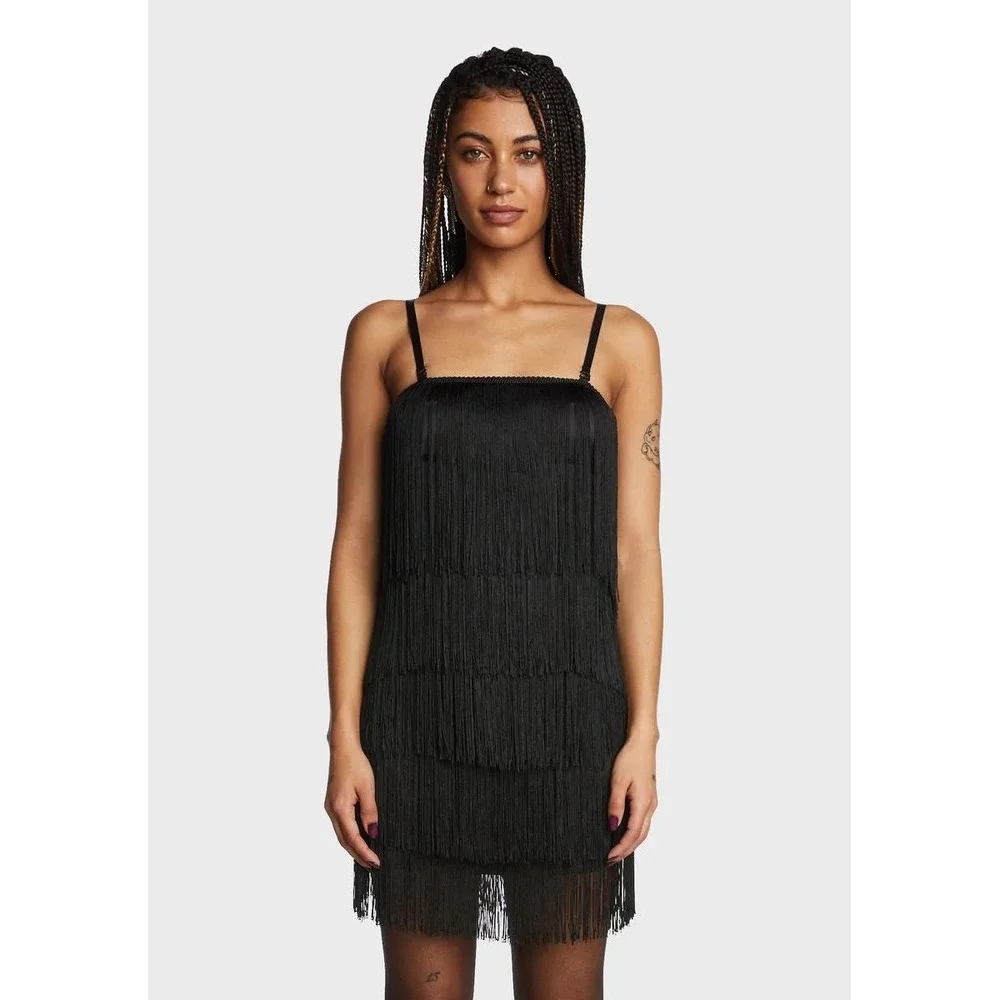 Michael Kors‎ Black Tiered Fringe Mini Dress Flapper Style Party Cocktail Size 8